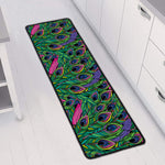 Boho Peacock Feather Pattern Print Long Kitchen Mat
