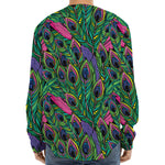 Boho Peacock Feather Pattern Print Long Sleeve Baseball Jersey