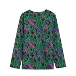 Boho Peacock Feather Pattern Print Long Sleeve Short Coat