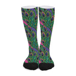 Boho Peacock Feather Pattern Print Long Socks