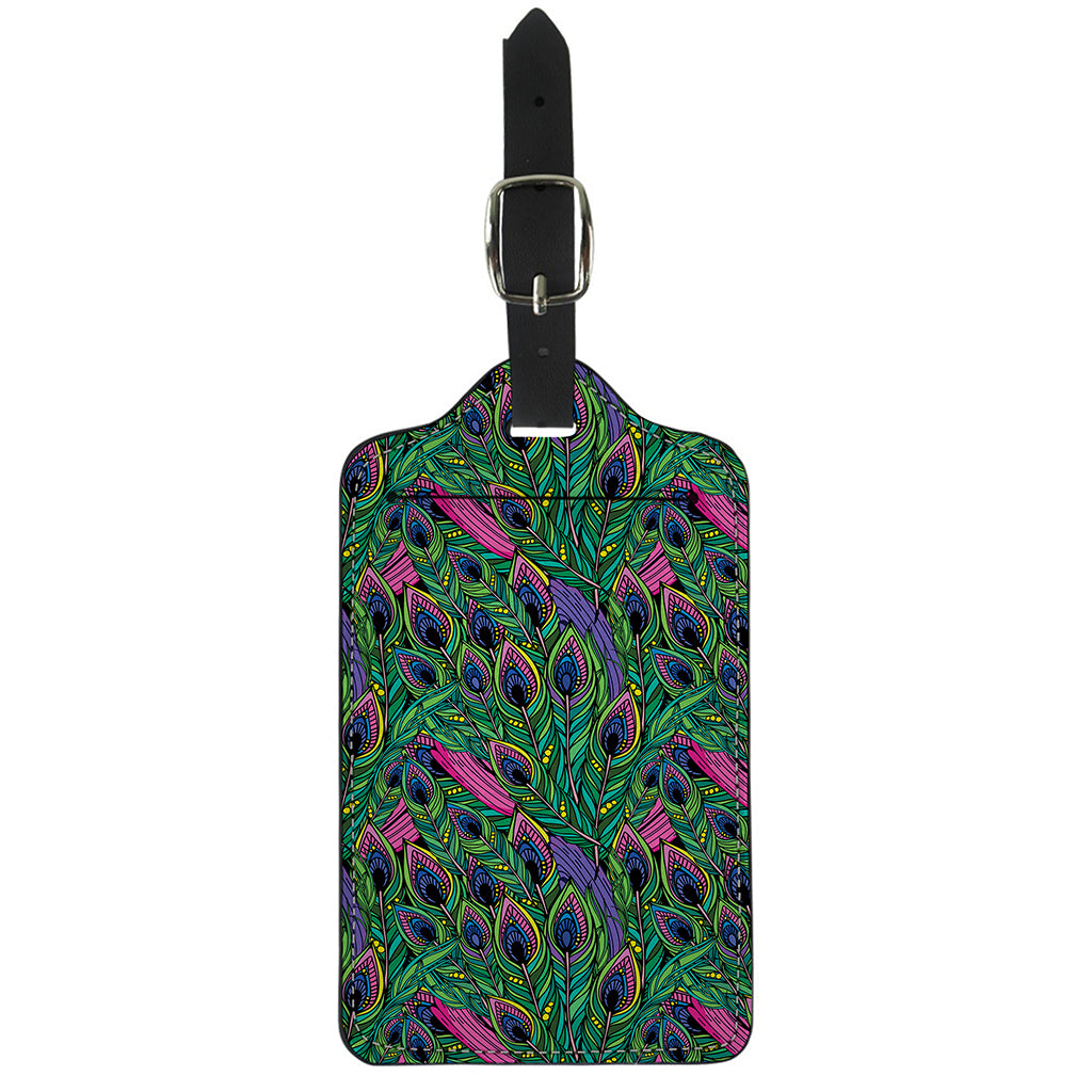 Boho Peacock Feather Pattern Print Luggage Tag