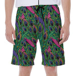 Boho Peacock Feather Pattern Print Men's Beach Shorts