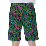 Boho Peacock Feather Pattern Print Men's Beach Shorts