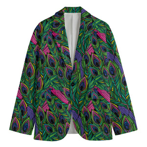 Boho Peacock Feather Pattern Print Men's Blazer