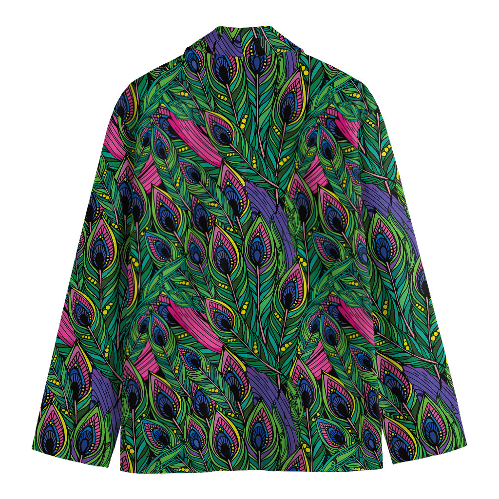 Boho Peacock Feather Pattern Print Men's Blazer