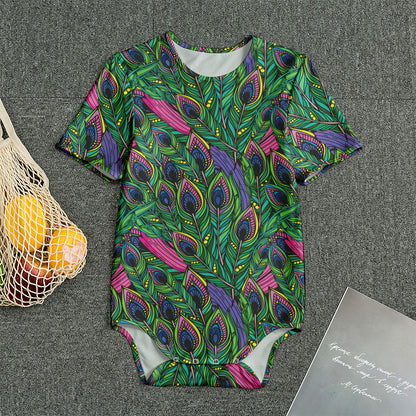 Boho Peacock Feather Pattern Print Men's Bodysuit