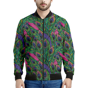 Boho Peacock Feather Pattern Print Men's Bomber Jacket