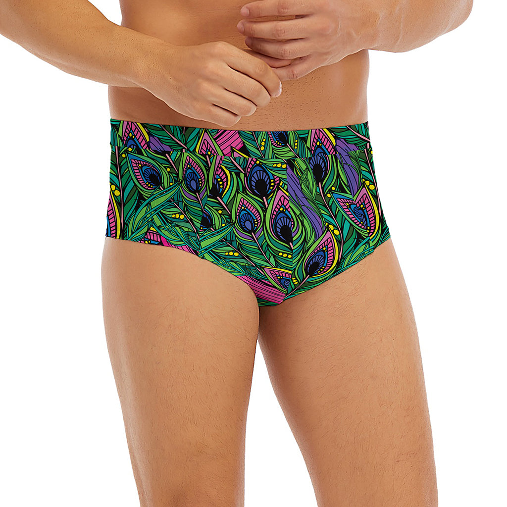 Boho Peacock Feather Pattern Print Men's Briefs