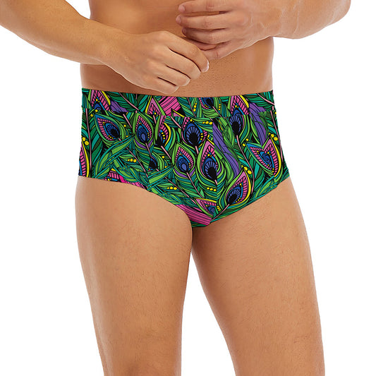 Boho Peacock Feather Pattern Print Men's Briefs