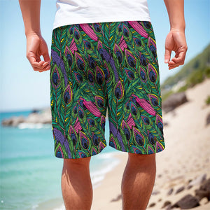 Boho Peacock Feather Pattern Print Men's Cargo Shorts