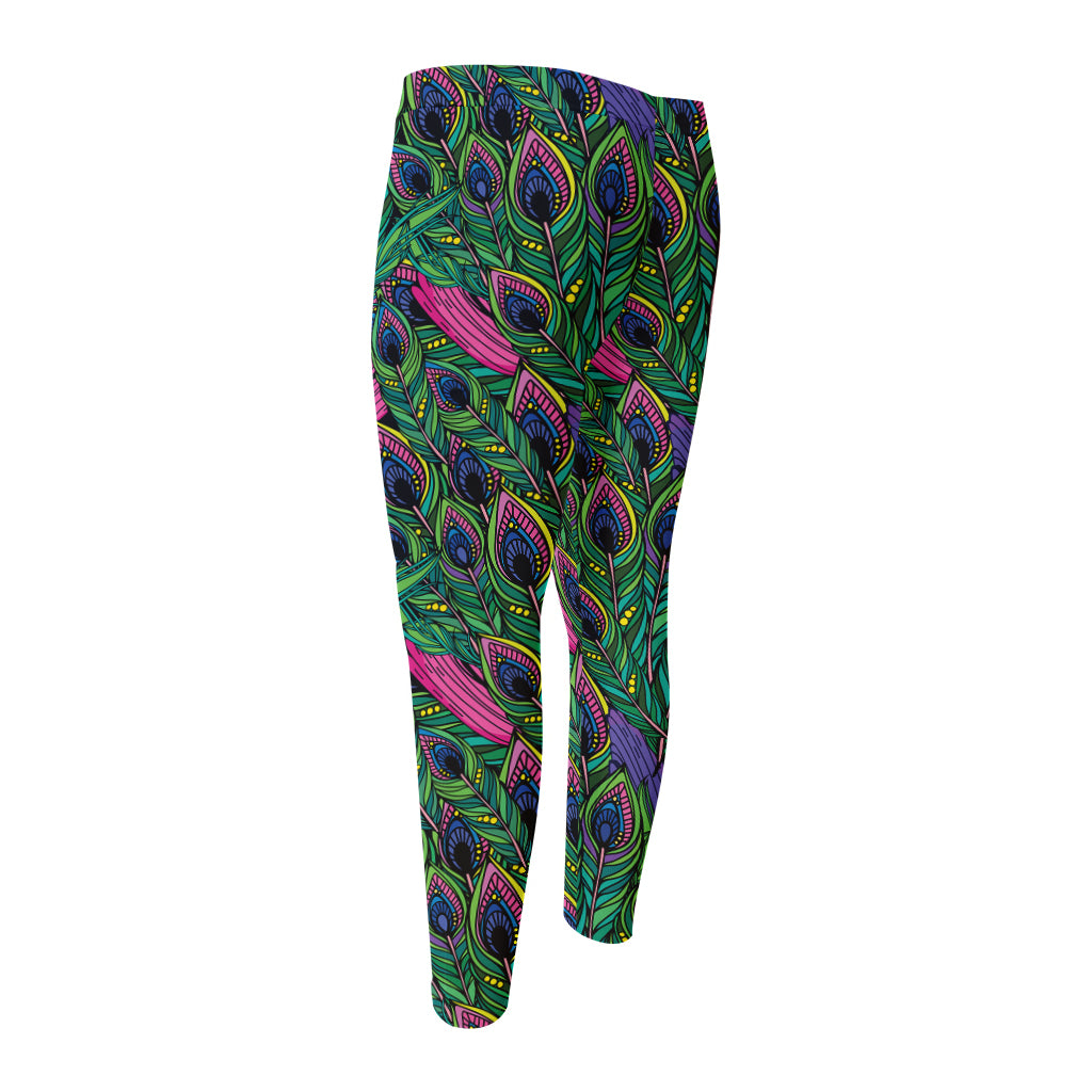 Boho Peacock Feather Pattern Print Men's Compression Pants