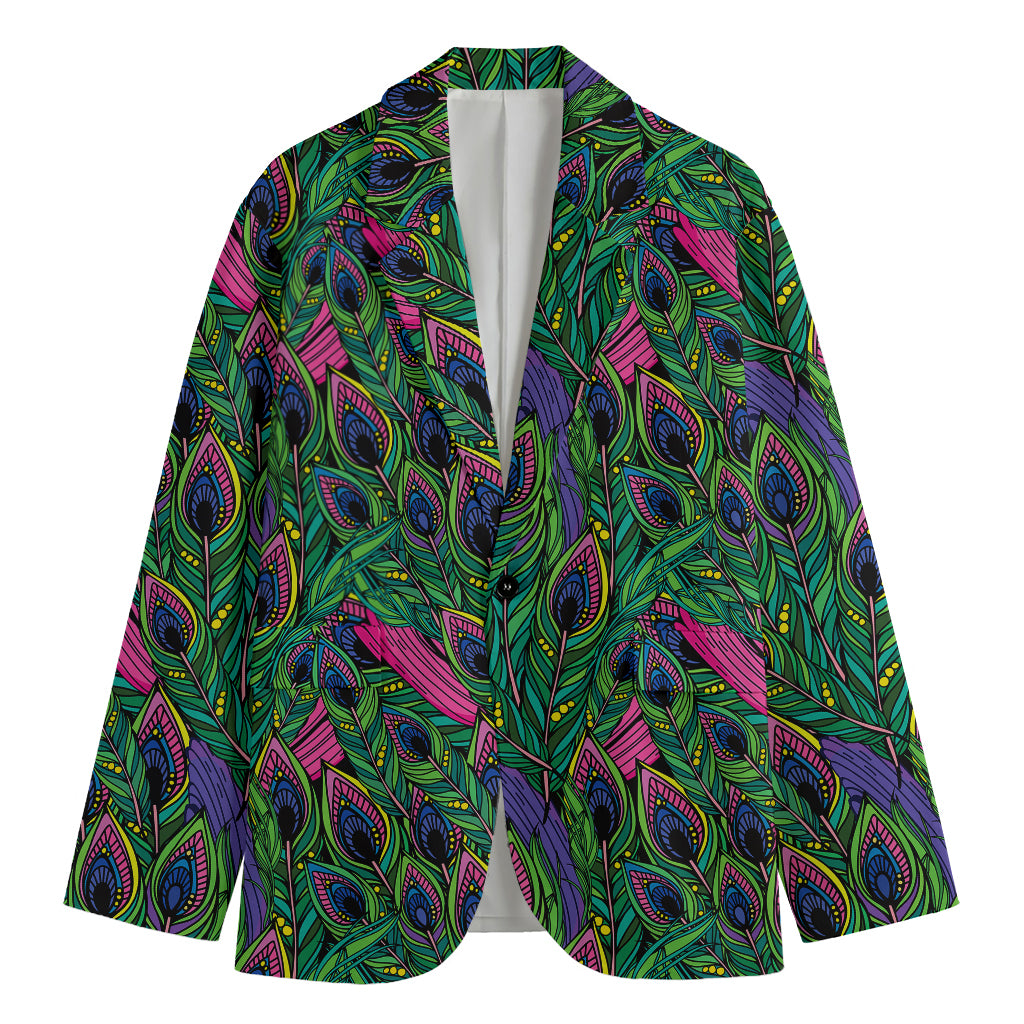 Boho Peacock Feather Pattern Print Men's Cotton Blazer