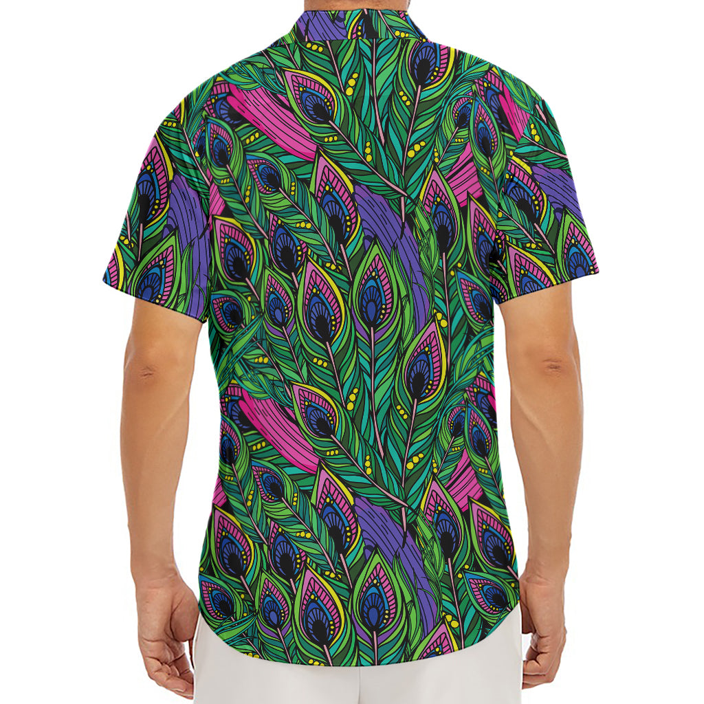 Boho Peacock Feather Pattern Print Men's Deep V-Neck Shirt