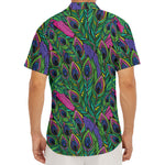 Boho Peacock Feather Pattern Print Men's Deep V-Neck Shirt