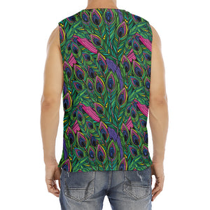 Boho Peacock Feather Pattern Print Men's Fitness Tank Top