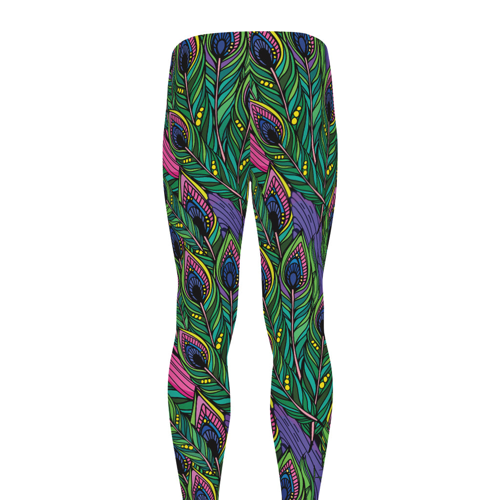 Boho Peacock Feather Pattern Print Men's leggings