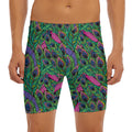 Boho Peacock Feather Pattern Print Men's Long Boxer Briefs