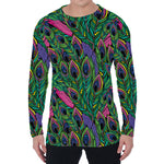Boho Peacock Feather Pattern Print Men's Long Sleeve T-Shirt