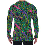 Boho Peacock Feather Pattern Print Men's Long Sleeve T-Shirt