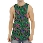 Boho Peacock Feather Pattern Print Men's Muscle Tank Top