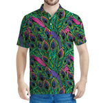 Boho Peacock Feather Pattern Print Men's Polo Shirt