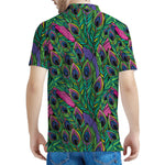Boho Peacock Feather Pattern Print Men's Polo Shirt