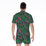 Boho Peacock Feather Pattern Print Men's Rompers