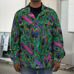 Boho Peacock Feather Pattern Print Men's Shirt Jacket