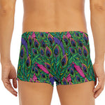 Boho Peacock Feather Pattern Print Men's Short Boxer Briefs