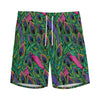 Boho Peacock Feather Pattern Print Men's Sports Shorts