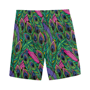 Boho Peacock Feather Pattern Print Men's Sports Shorts