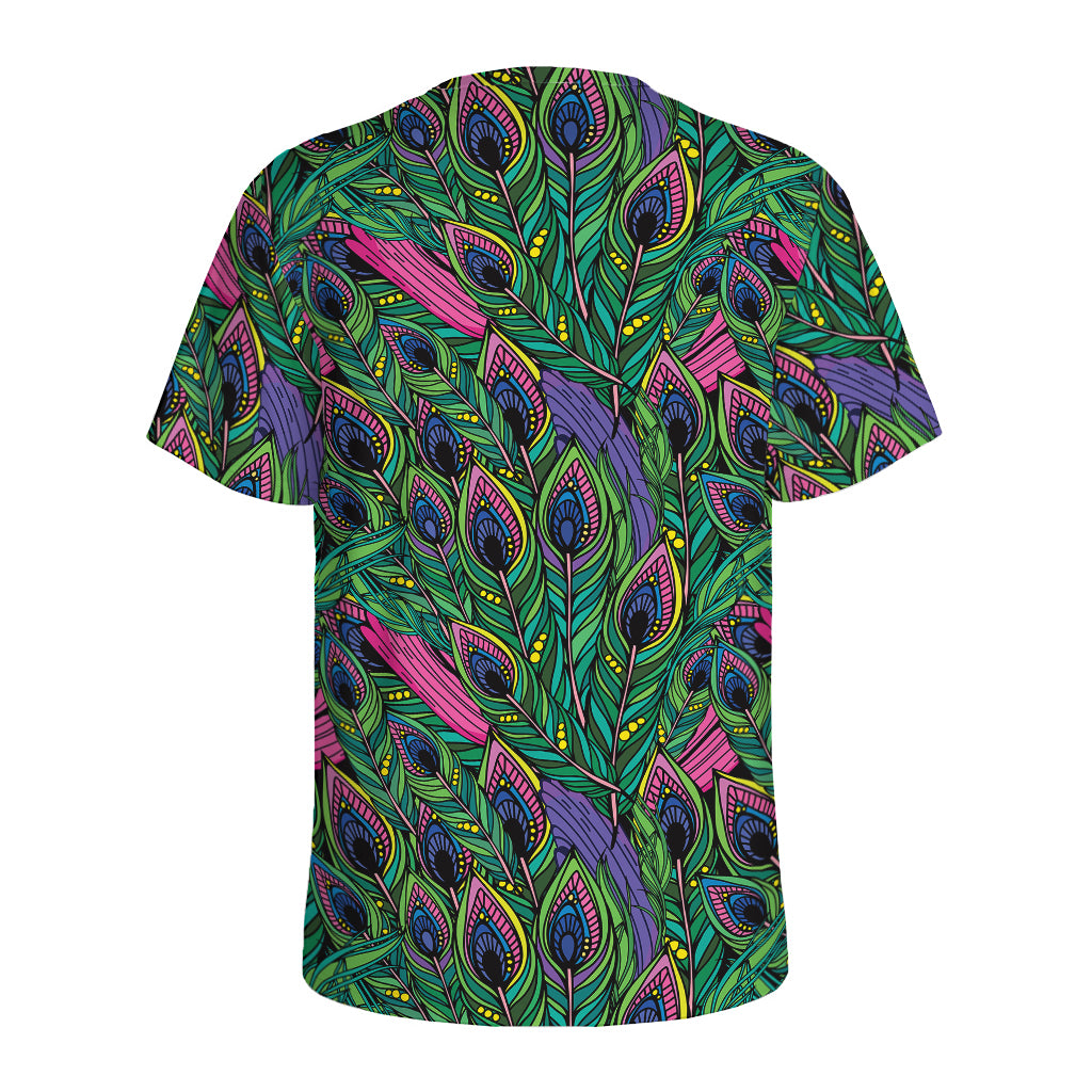 Boho Peacock Feather Pattern Print Men's Sports T-Shirt