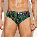 Boho Peacock Feather Pattern Print Men's Swim Briefs