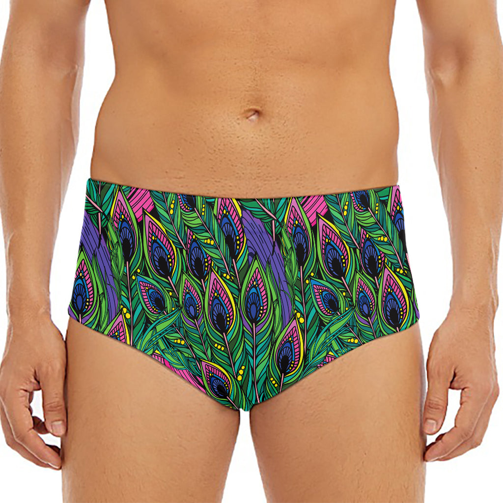Boho Peacock Feather Pattern Print Men's Triangle Swim Briefs
