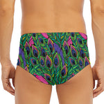 Boho Peacock Feather Pattern Print Men's Triangle Swim Briefs