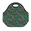 Boho Peacock Feather Pattern Print Neoprene Lunch Bag