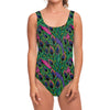 Boho Peacock Feather Pattern Print One Piece Swimsuit