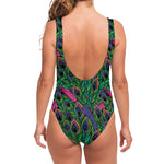 Boho Peacock Feather Pattern Print One Piece Swimsuit