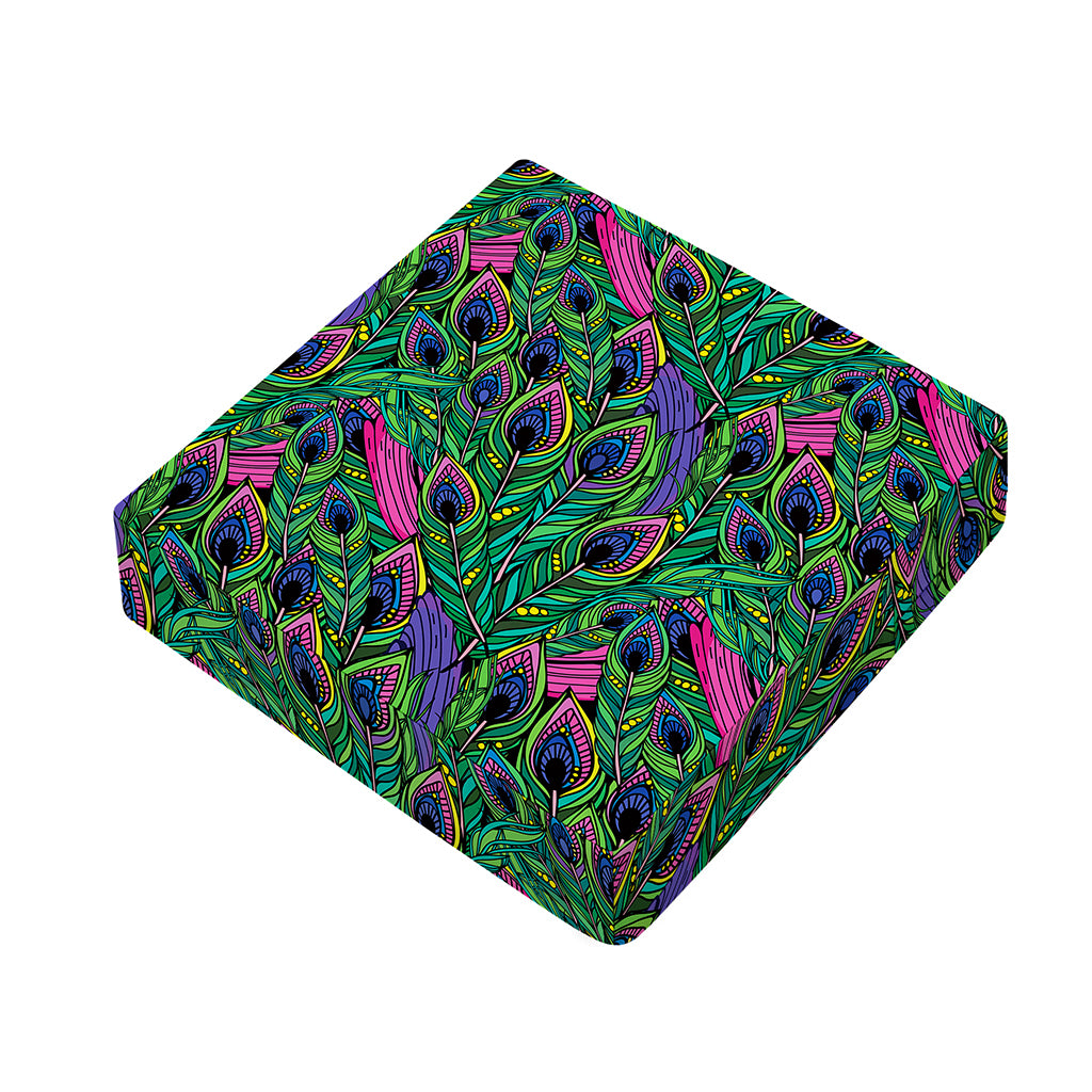 Boho Peacock Feather Pattern Print Outdoor Seat Cushion Cover