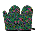 Boho Peacock Feather Pattern Print Oven Mitts