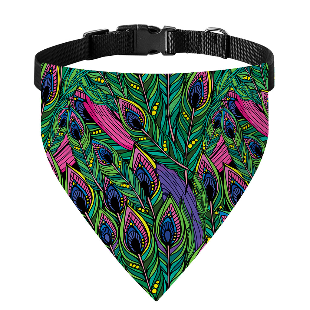 Boho Peacock Feather Pattern Print Over The Collar Dog Bandana
