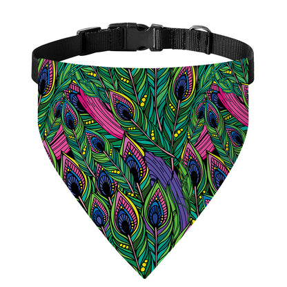 Boho Peacock Feather Pattern Print Over The Collar Dog Bandana