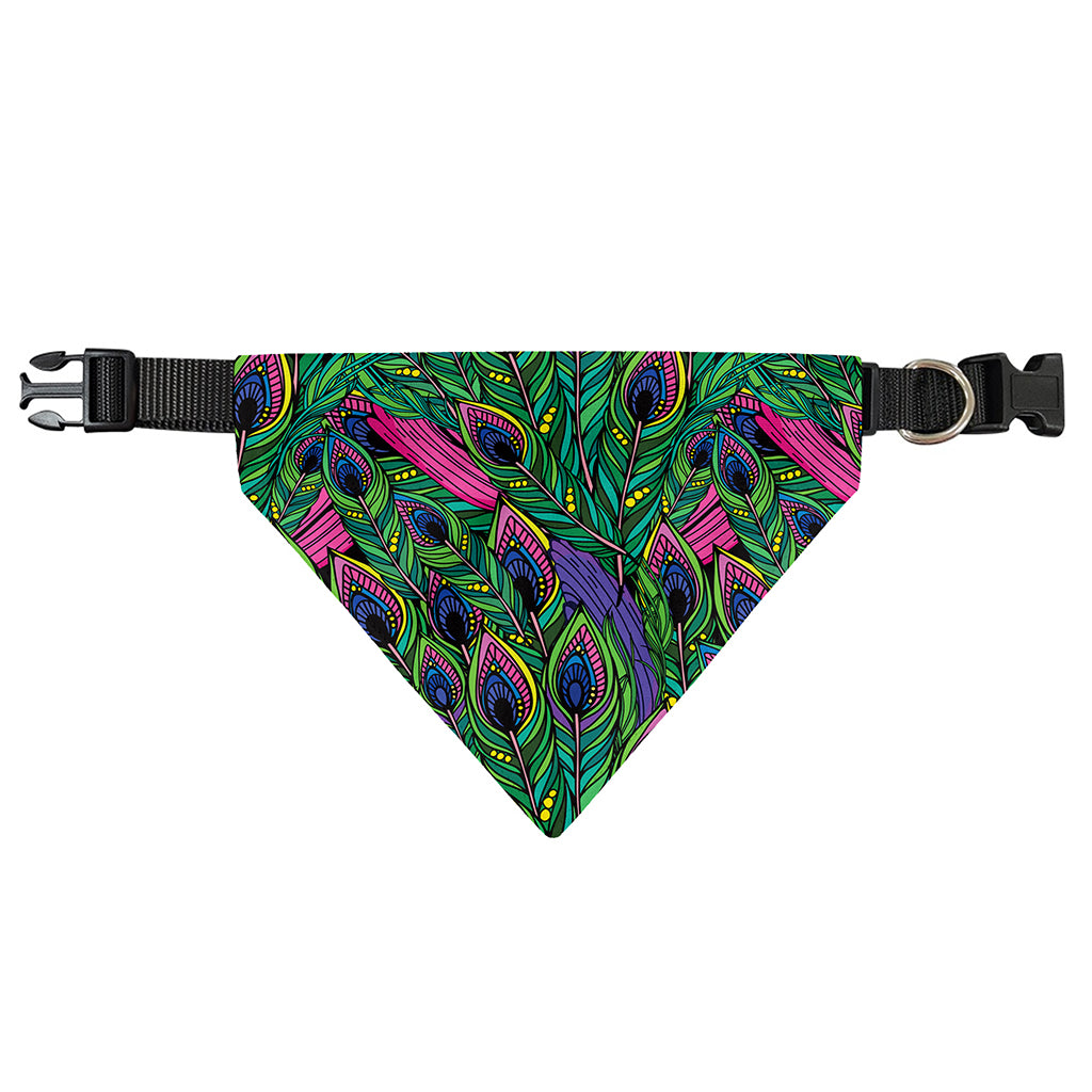 Boho Peacock Feather Pattern Print Over The Collar Dog Bandana