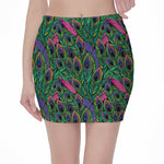 Boho Peacock Feather Pattern Print Pencil Mini Skirt