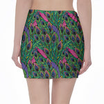 Boho Peacock Feather Pattern Print Pencil Mini Skirt