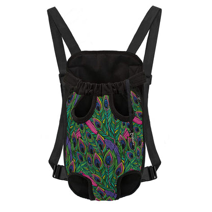 Boho Peacock Feather Pattern Print Pet Carrier Backpack