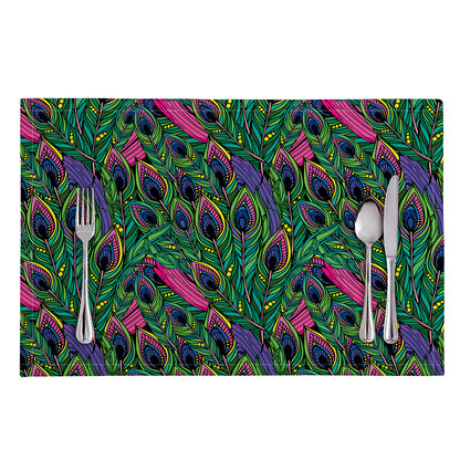 Boho Peacock Feather Pattern Print Placemat