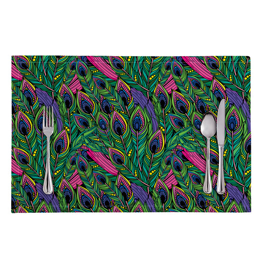 Boho Peacock Feather Pattern Print Placemat