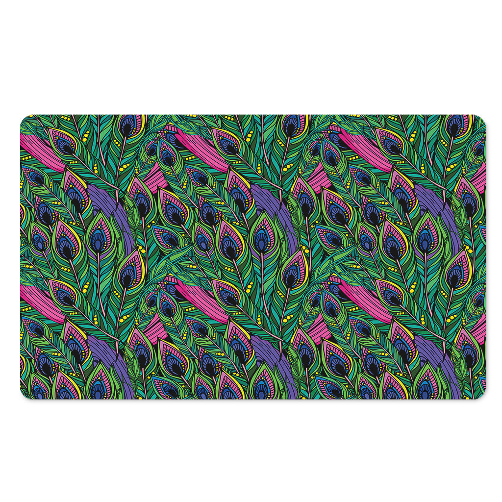 Boho Peacock Feather Pattern Print Polyester Doormat