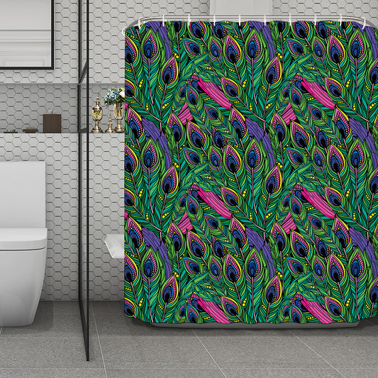 Boho Peacock Feather Pattern Print Polyester Shower Curtain